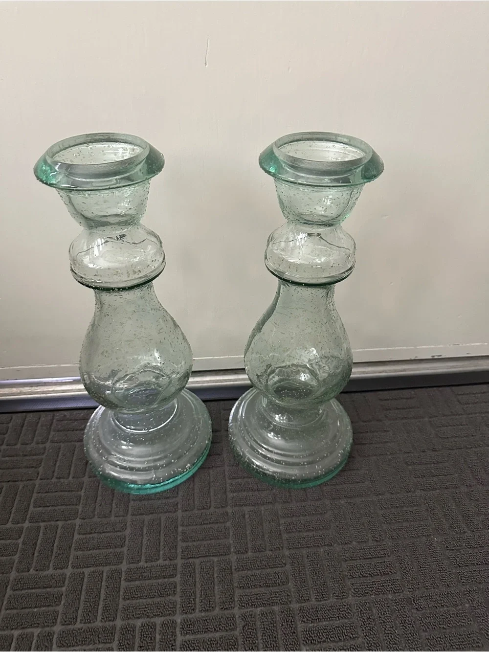 Clear Green Glass Pair Candle Holders - Home Accents